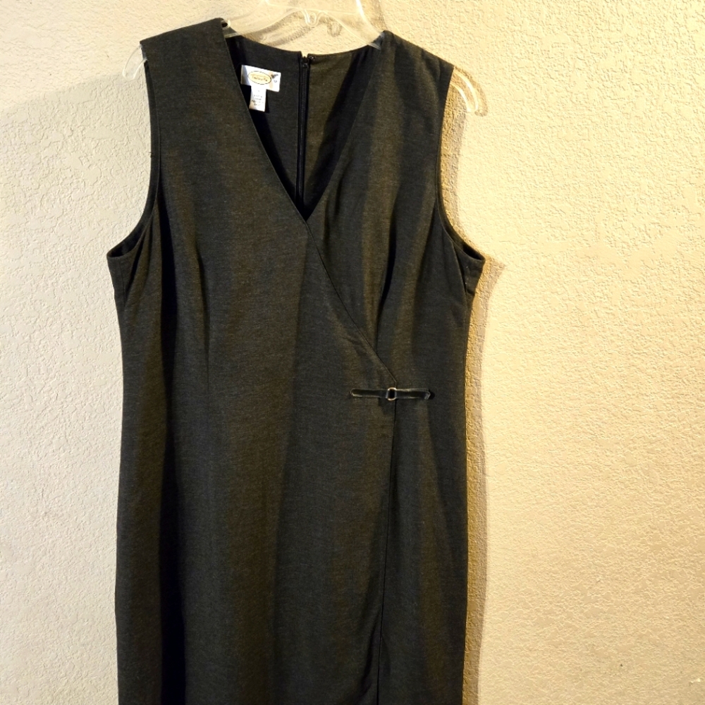 Talbots Womens Dark Gray Sleeveless Maxi Dress Fringe on Hem Lined Size 14